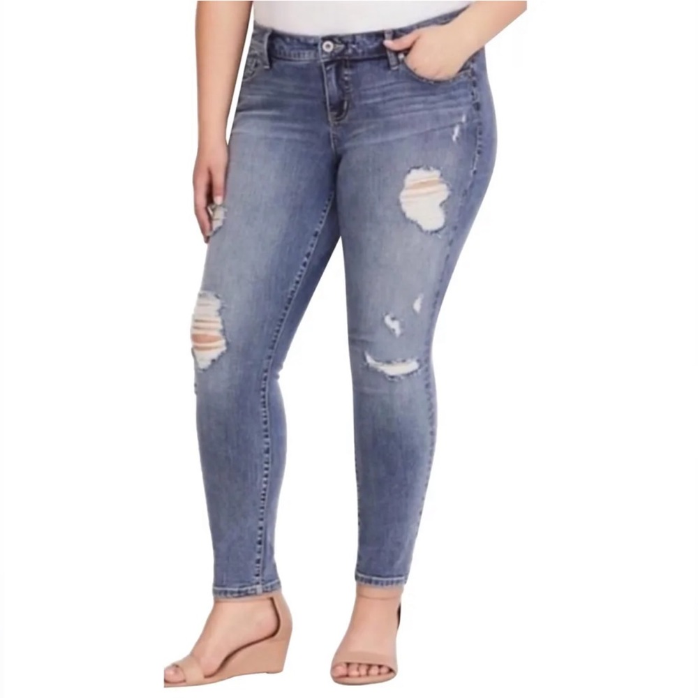 TORRID Sophia Skin Blue Distressed Jeans
